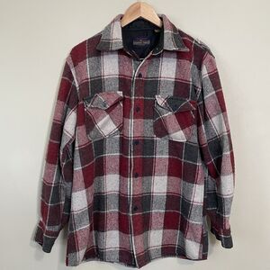Vintage 90s Sportswear by Country Touch Wool Linen Red Flannel Plaid Mens L